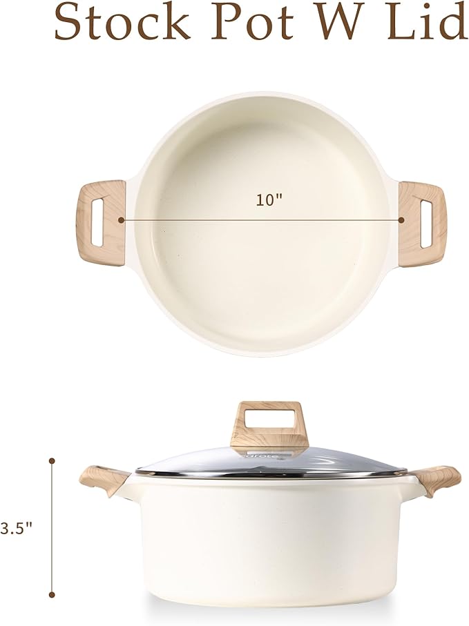 CAROTE 6 Qt Nonstick Stock Pot with Lid Soup Pot, 6 Quart Casserole with Lid, Easy to Clean Non Stick Cooking Pot Cookware PFOA Free, White Granite