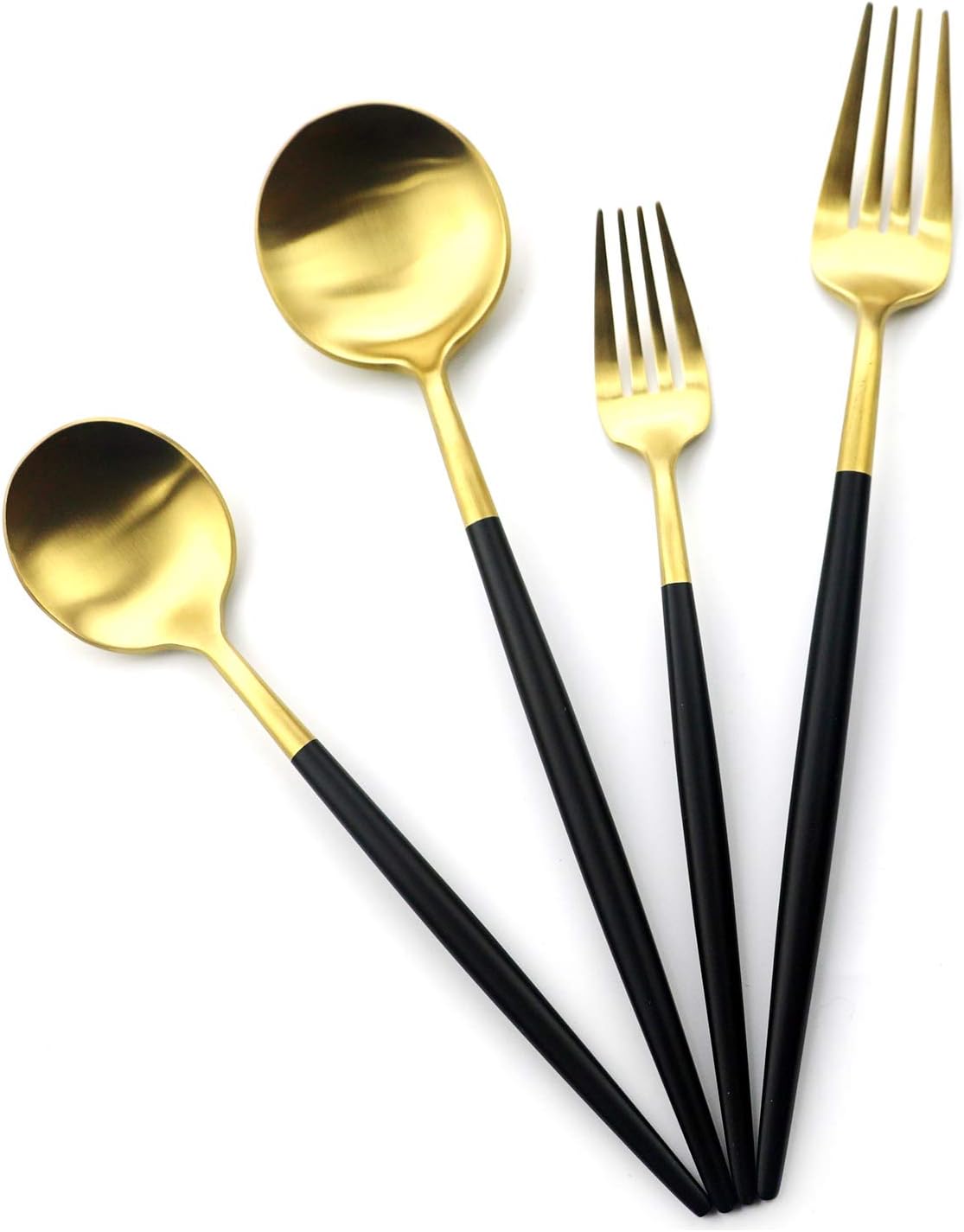 Gugrida Luxury Flatware, Royal 5 Piece Matte Black Handle 18/10 Stainless Steel Tableware Sets for 1 Including Forks Spoons Knives, Camping Silverware Travel Utensils Set Cutlery (Black Silver)