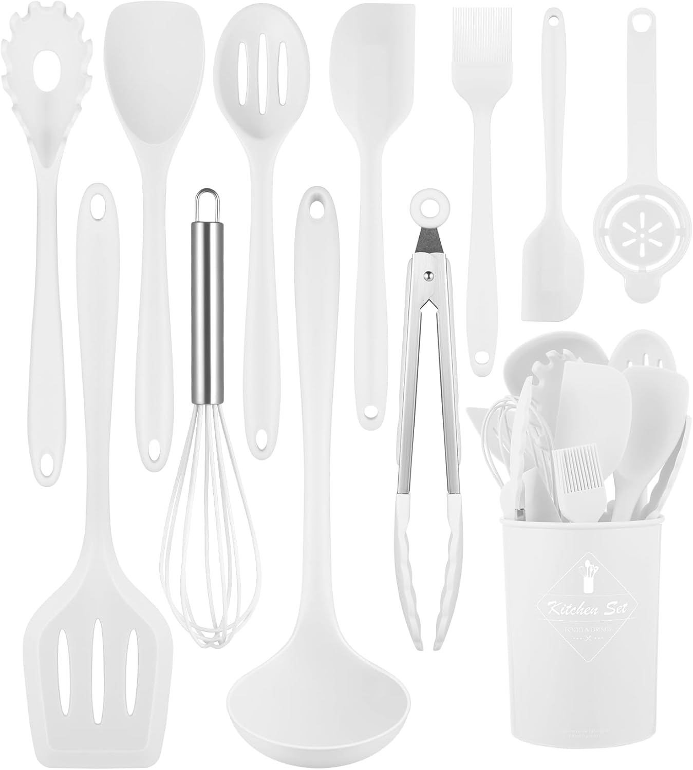 Kitchen Utensils Set-12 Pieces Silicone Cooking Utensils Set (Dishwasher Safe) 392°F Heat Resistant Spatula Set,Kitchen Utensil Set for Nonstick Cookware,Best Kitchen Tools with Holder