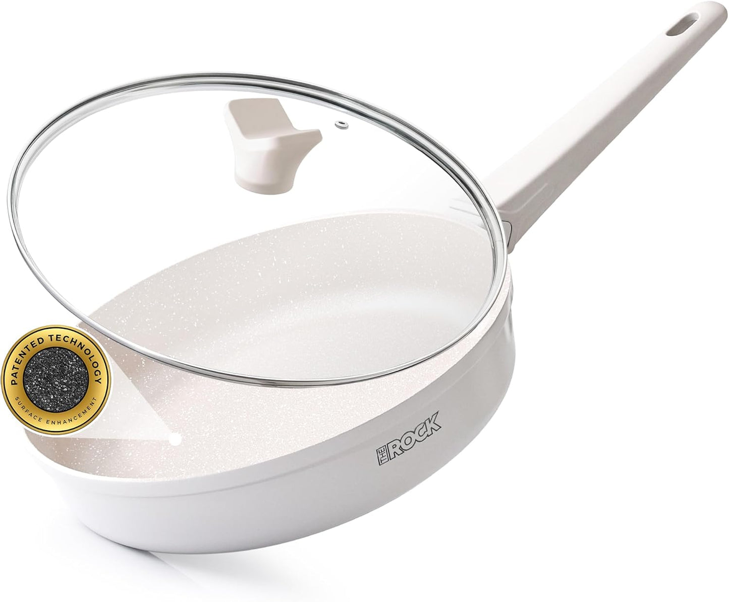 THE ROCK SOHO 9.5-Inch Non Stick Frying Pan with Lid–Nothing Sticks, Never Warps, Lasts Longer, Ceramic Non Toxic Skillet with Heat-Resistant Handle, PTFE PFOA&PFAS Free, Oven & Dishwasher Safe, Cream