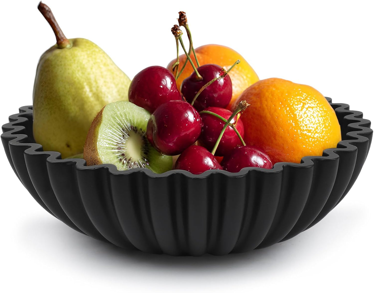 Large Decorative Bowl for Home Decor - Centerpiece for Coffee Table,Dining Table,Kitchen, Entryway Key bowl & Fruit Display - Modern Concrete Stone Design (Black)