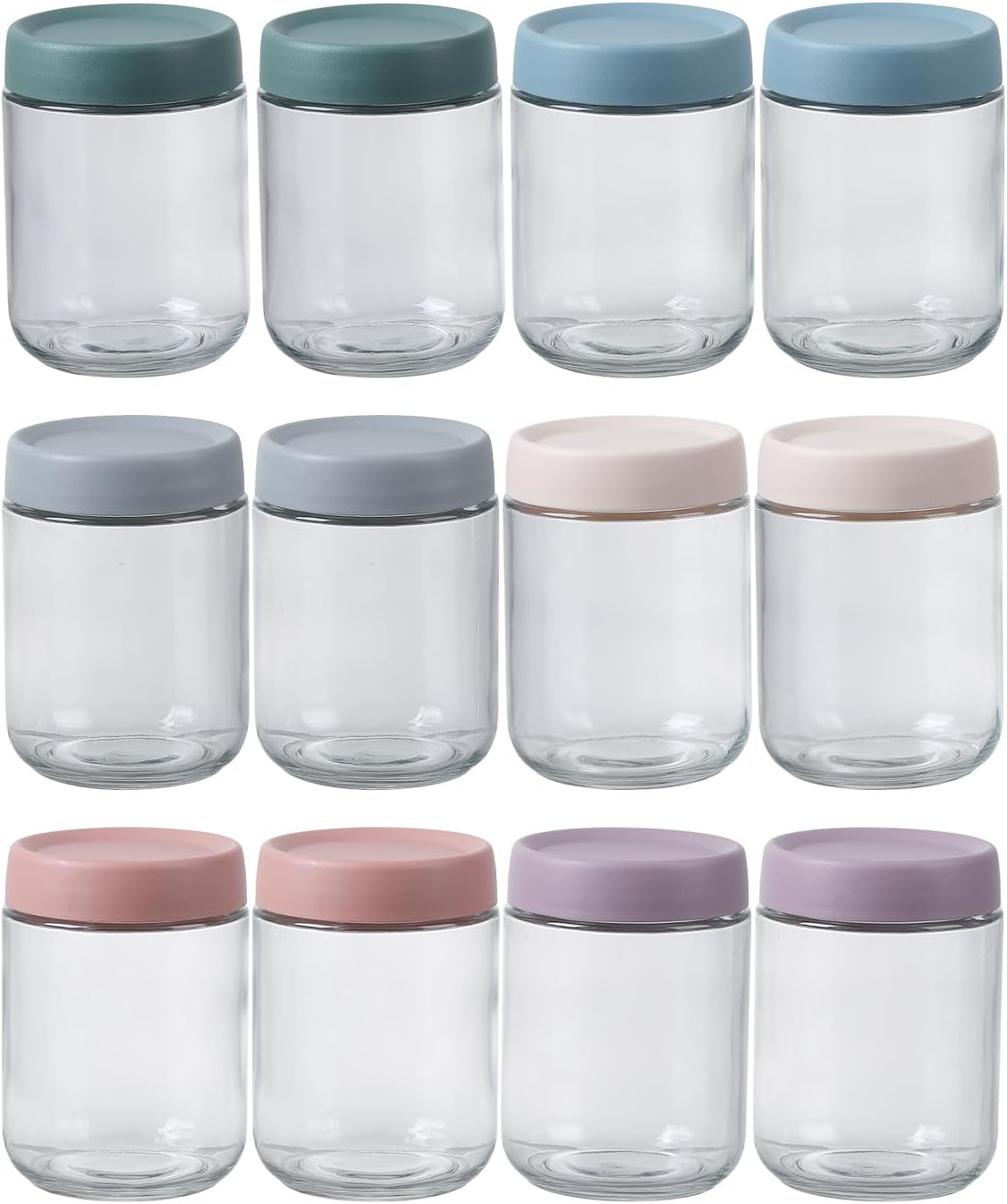 16Oz Overnight Oats Containers 16 OZ Mason Food Jars With lid Wide Mouth Glass Food Storage For Oats Yogurt Vegetable and Fruit Salad Spices Jam (12 Pack Color Lid)