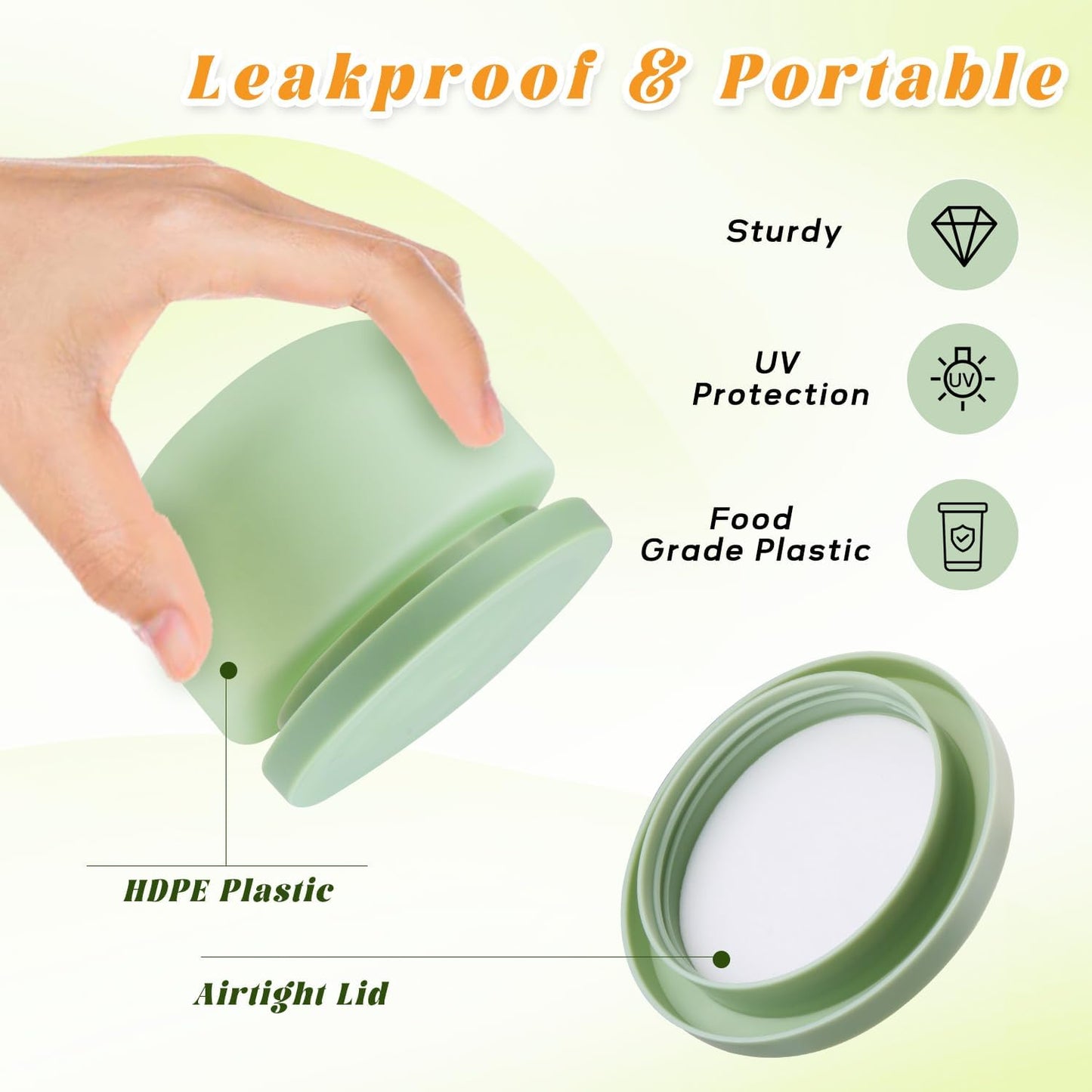 4 Pack 8 OZ Plastic Jars Round Cosmetic Container with Lids,Wide Mouth Soft Slime Jars for Lotion,Hand Cream,Ointments,Makeup,Body Butter,Rhinestone,Samples Pot Travel Make Up Storage (Green)