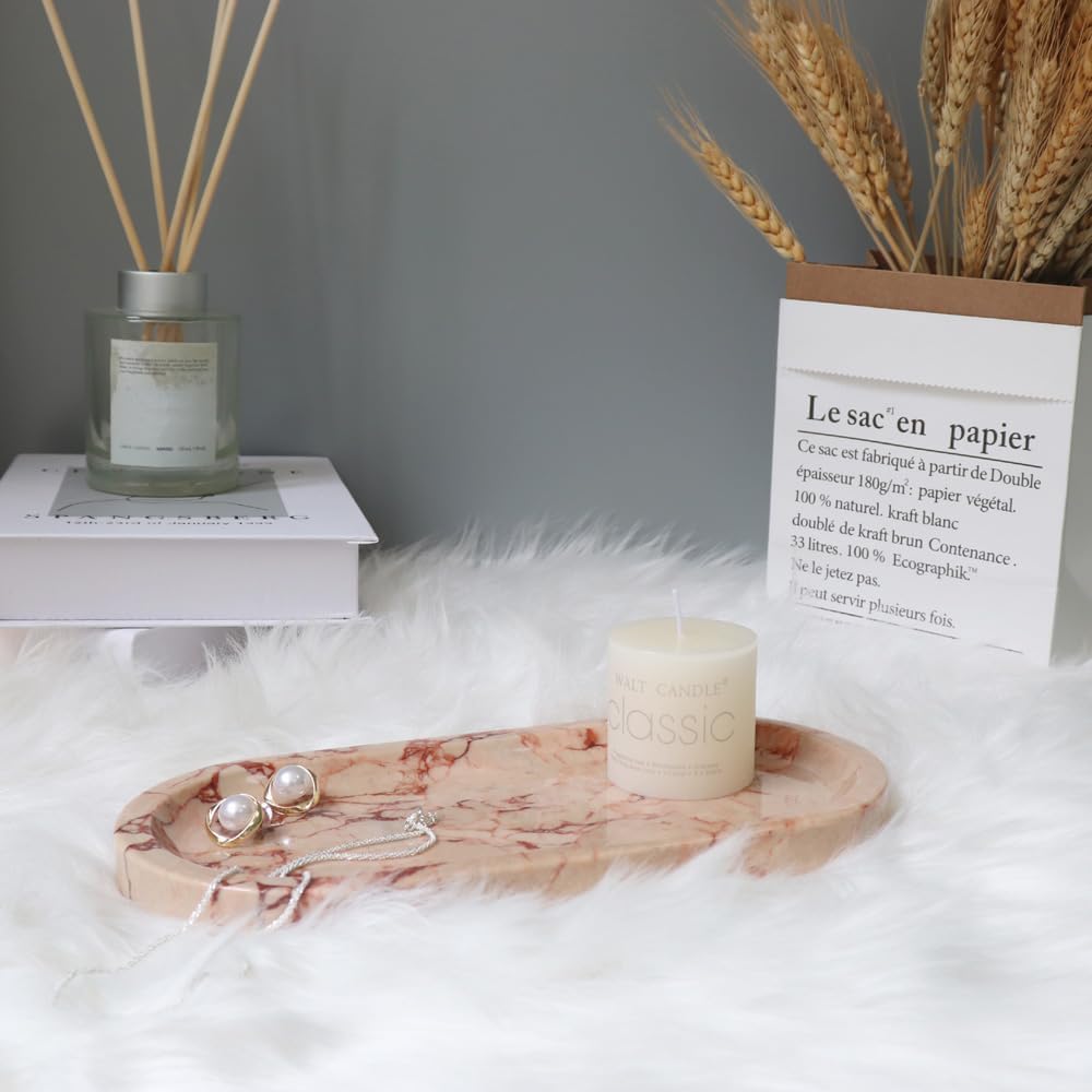 Natural Marble Tray, Oval Vanity Decorative Tray for Bathroom Counter, Countertop Stone Organizer, Catchall Tray for Kitchen, Perfume, Candles, Jewelry Dish Decorative Tray