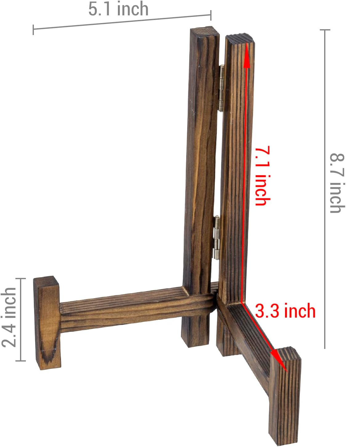 MyGift 11 Inch Plate Display Stands, Rustic Burnt Solid Wood Tabletop Racks for Collectible Plates or Saucers, Folding Picture Frame Holder Easels, Set of 2