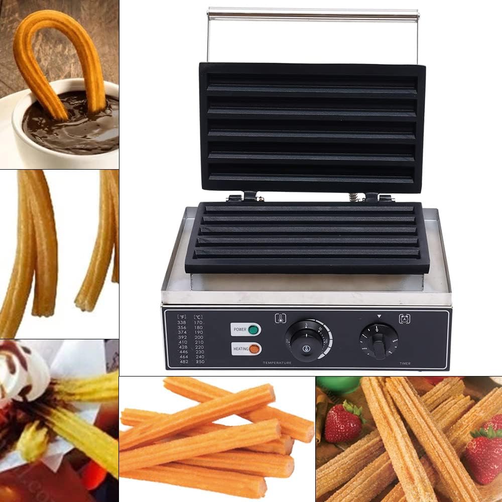 1550W 5 Sticks Churro Maker Machine, Commercial Nonstick Waffle Maker Muffin Machine, 110V Electric Spanish Churros Maker Baker Machine for Restaurant Bakeries, Time & Temp Control