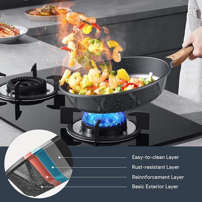 Non-stick Die-cast Deep Frying Pan Set Skillet Set Egg Omelette Pan (6)