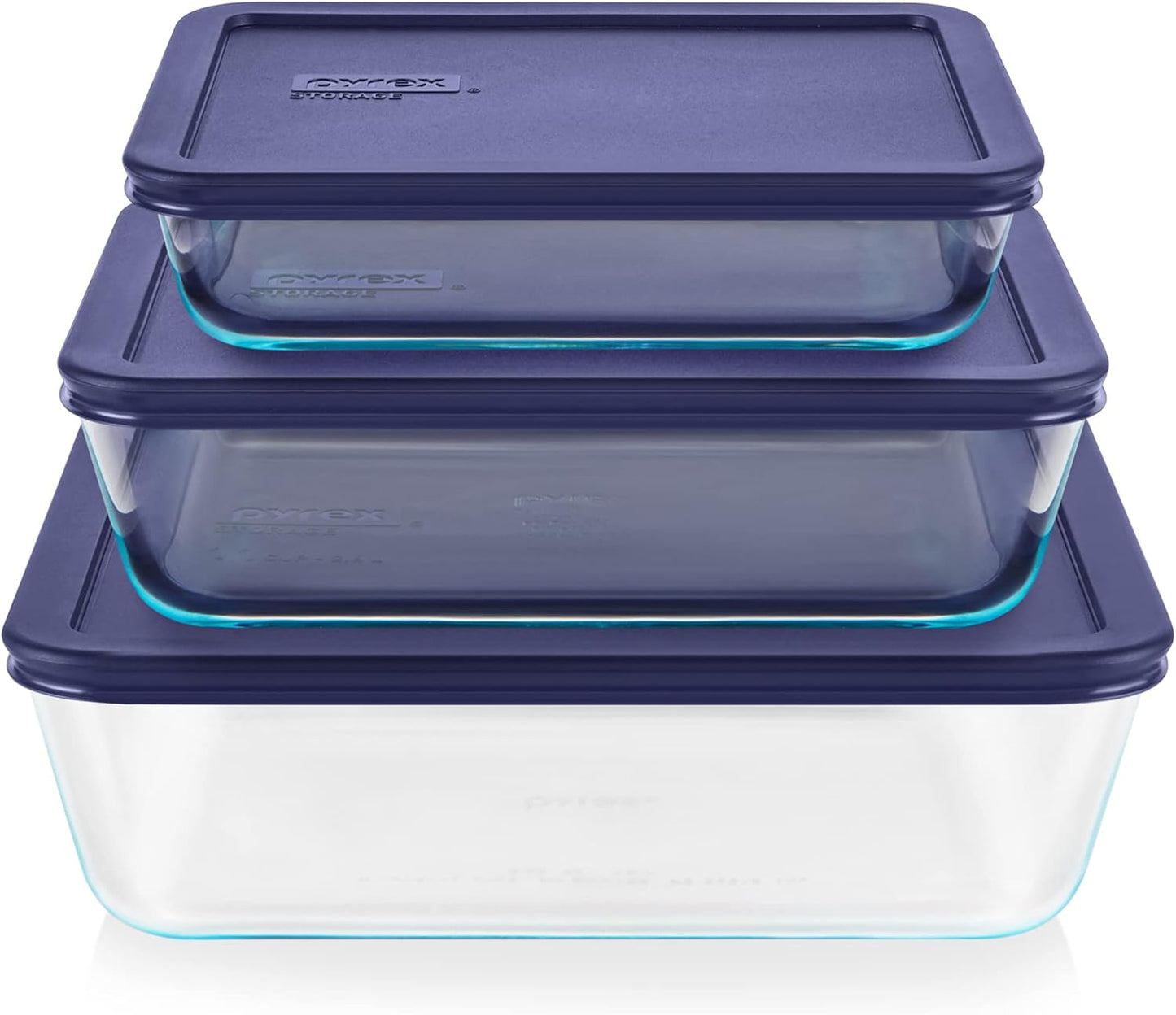 Pyrex Simply Store (3-Pack) Rectangular Glass Food Storage Containers Set, (3, 6 & 11 Cup) Meal Prep Containers With BPA-Free Lids, Dishwasher & Microwave Safe