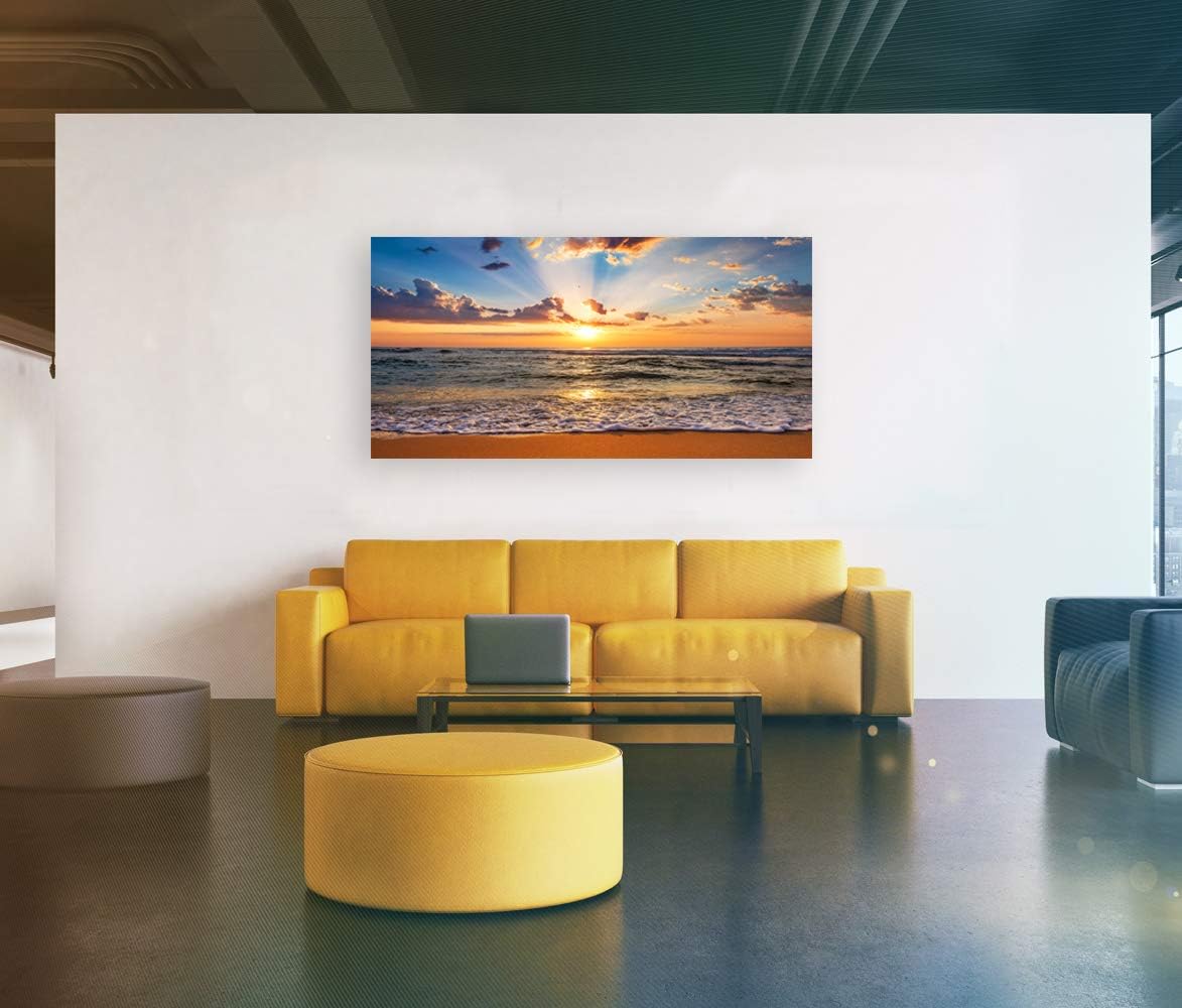 Muolunna BK1862 Wall Art Decor Large Canvas Print Picture Sunrise Ocean Beach 1 Panel Waves Scenery Painting Artwork for Office Wall Decor Home Decoration Stretched and Framed Ready to Hang XLarge
