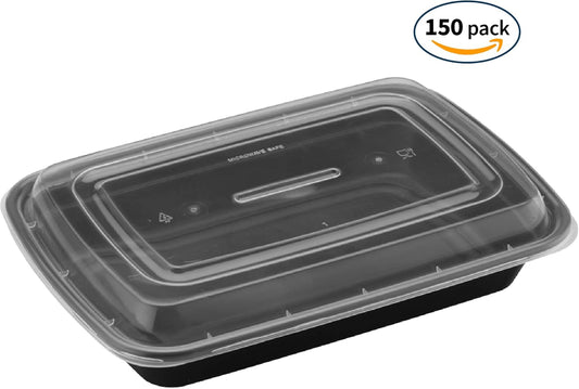 TIYA Food Containers - 32 oz Bulk 150 Pack with Lids - Rectangular Plastic To-Go Containers - Reusable, Microwavable, Dishwasher Safe - Leak-Proof for Meal Prep - BPA-Free