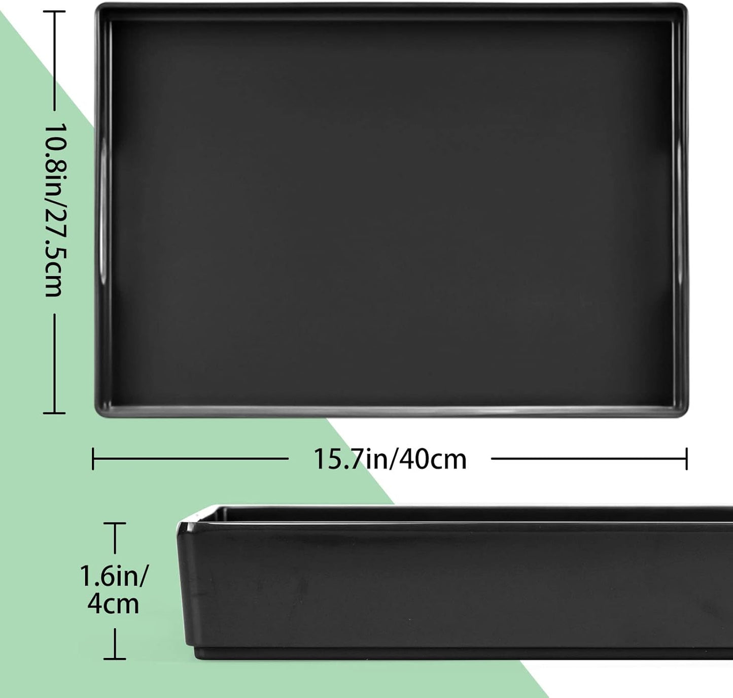 Serving Tray with Handles-10x15Inch Black Melamine Modern Serving Platters,Serving Wine,Coffee,Breakfast/Kitchen Countertop Tray/Makeup Drawer Organizer/Vanity Table Tray/Decorative Tray