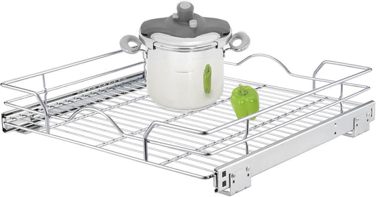 OCG Pull Out Cabinet Organizer (17.75" W x 17" D), Pull Out Drawers, Cabinet Pull Out Shelves for Base Cabinet Organization in Kitchen Bathroom Pantry, Bottom Mount, Chrome Finish