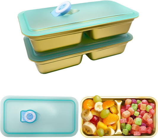 Stainless Steel Snack Containers with Lids - condiment containers with lids, reusable double compartment snack containers, Grab and Go Snack Containers Dishwasher Safe for School, Work, travel