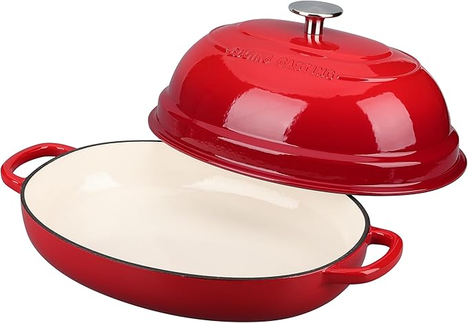 Enameled Oval Cast Iron Dutch Oven Pot with Lid, Bread Dutch Oven for Sourdough Bread Baking, 6QT, Red