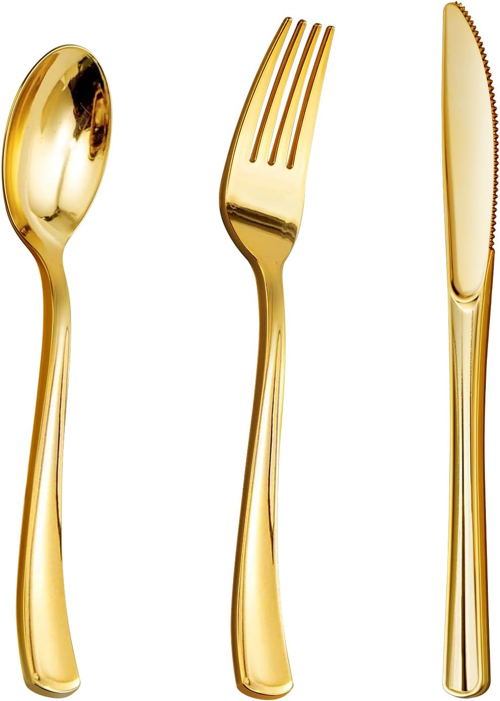 Goodluck 300PCS Gold Plastic Silverware, Gold Utensils Disposable, Plastic Cutlery Set of 100 Forks, 100 Spoons, 100 Knives for Party, Birthday, Holidays