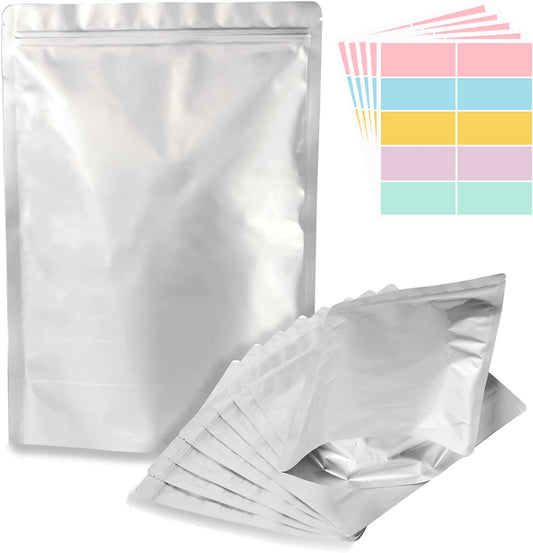 50pcs 1 Gallon Mylar Bags for Food Storage, 10 Mil 10"x14" Stand-Up Zipper Pouches Resealable and Heat Sealable Bags for Long Term Food Storage(10"x14", Extra Thick)