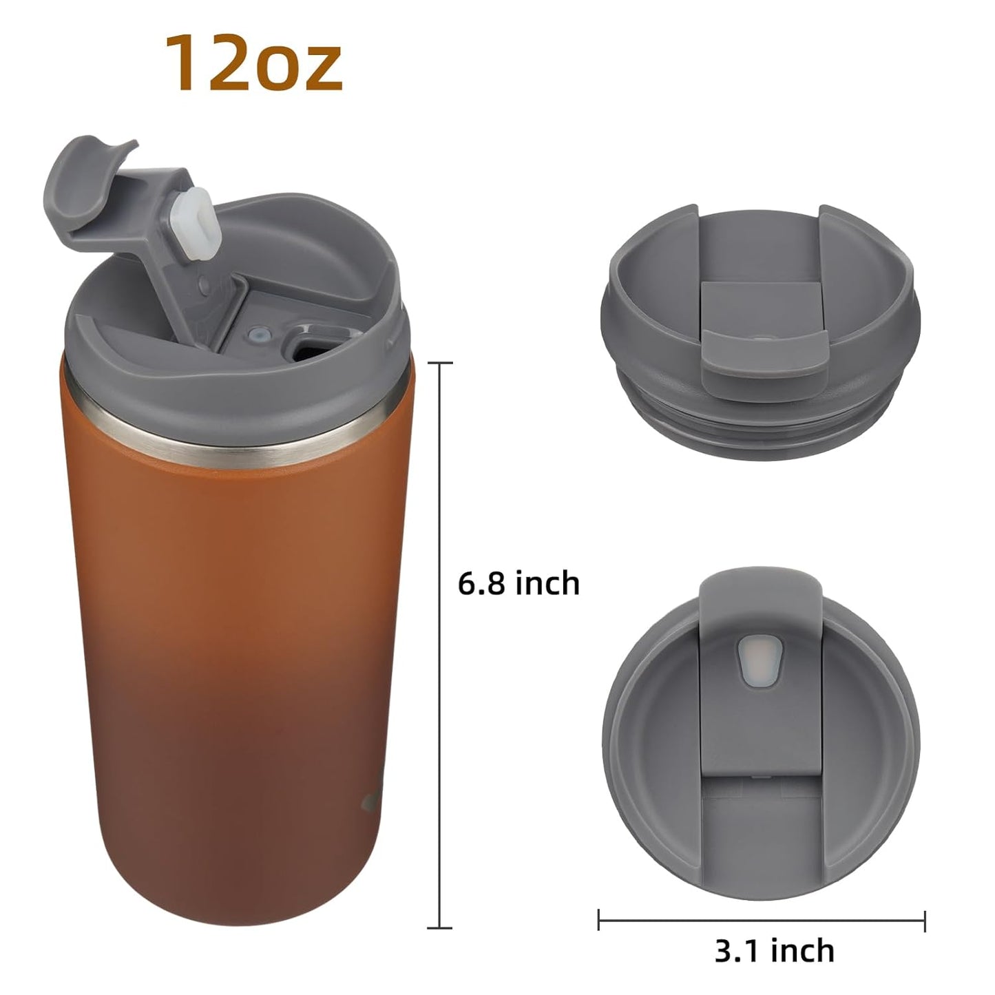 Tumbler with Lid, 12 oz Travel Coffee Mug Double Wall Vacuum Stainless Steel Thermal Metal Cup Insulated Water Bottle,Caramel