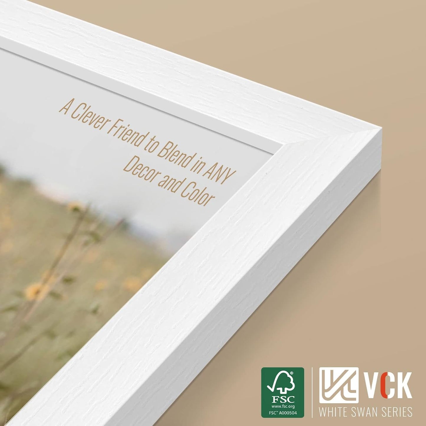 VCK 16x24 Poster Frames Set of 5, White Solid Wood Picture Frame, Textured Exclusive Wall Gallery Frame