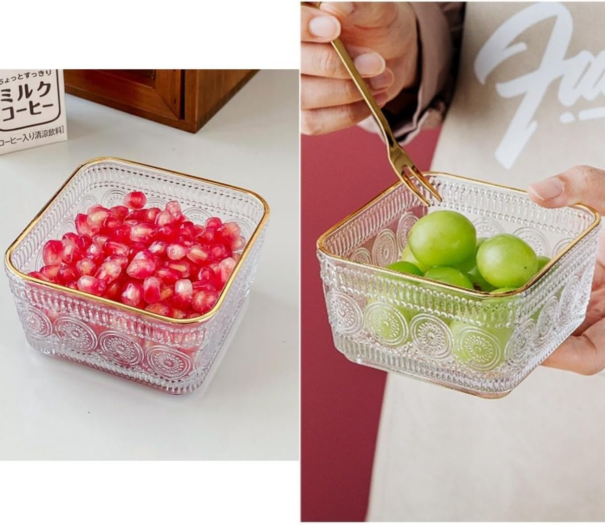 9 OZ Small Clear Candy Dish Vintage Candy Bowl Cute Square Sunflower Glass Bowl for Dessert,Snack,Fruit,Icecream,Yogurt,Dipping,Mini Serving Bowl,set of 2