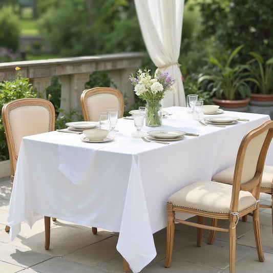 sancua Rectangle Tablecloth - 60 x 84 Inch - Stain and Wrinkle Resistant Washable Polyester Table Cloth, Decorative Fabric Table Cover for Dining Tables, Buffet Parties and Camping, White