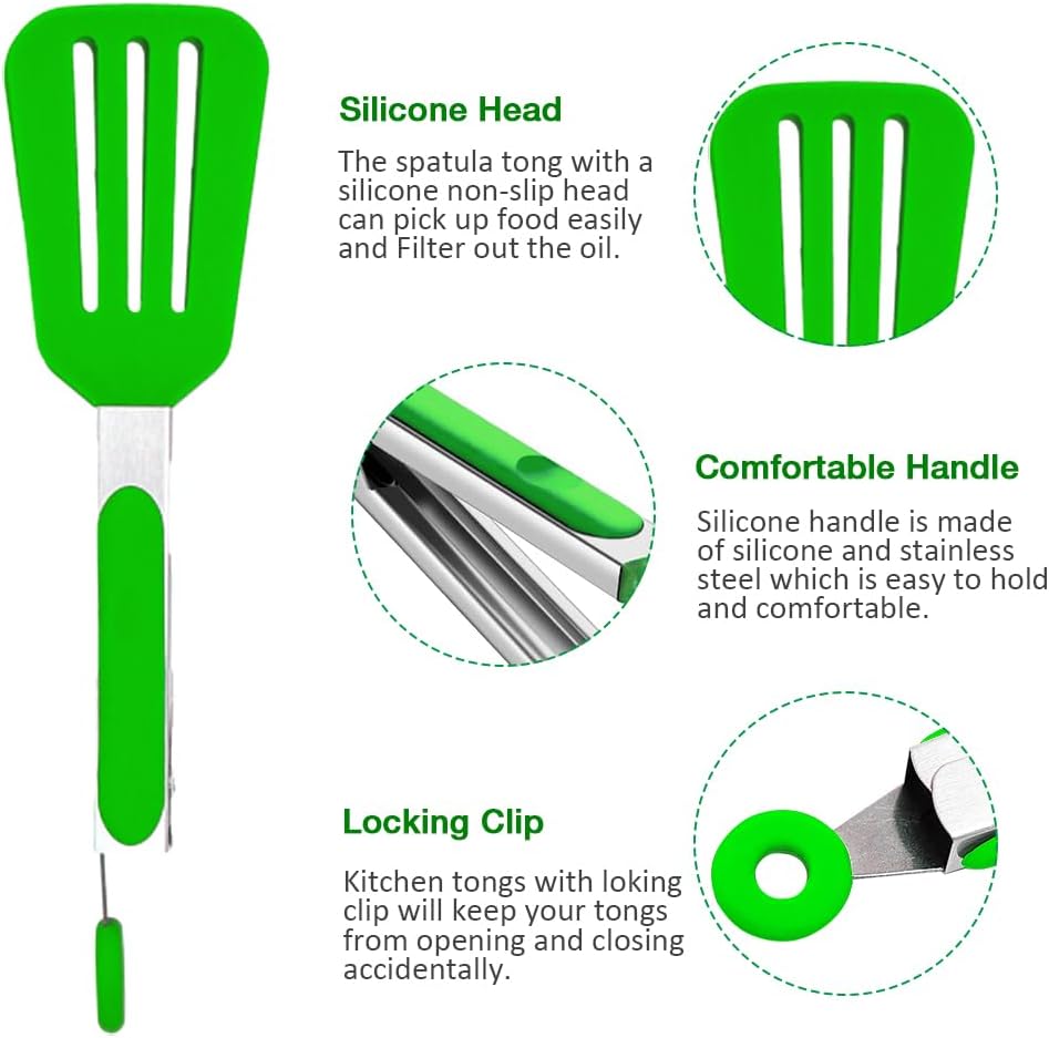 Small Silicone Serving Tongs Set of 3, Mini Tongs (7 inch) with Silicone Tips and Stainless Steel Handle, Great for Salads, Steaks, Vegetables