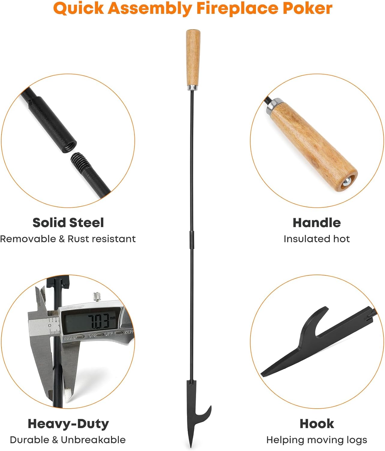 Stanbroil 26” Campfire Fireplace Tongs and 32” Premium Steel Fire Pit Campfire Poker Tool Sets, Heat Resistant Tool for Fireplace Camping Wood Stove Indoor and Outdoor Use