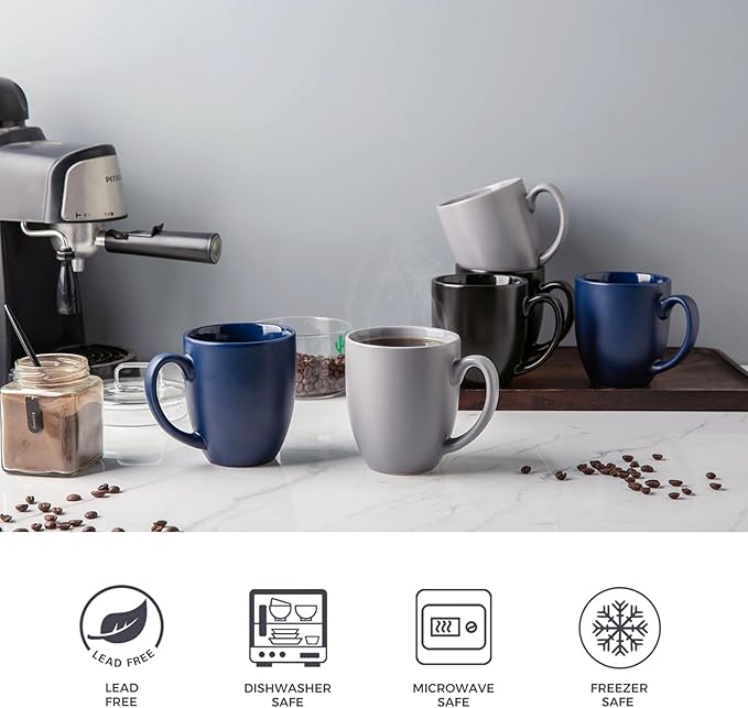AmorArc 12 OZ Coffee Mugs, Matte Blue Coffee Cups with Large Handle for Man, Woman, Ceramic Coffee Mugs Set of 12 for Latte/Cappuccino/Cocoa/Milk, Dishwasher & Microwave Safe