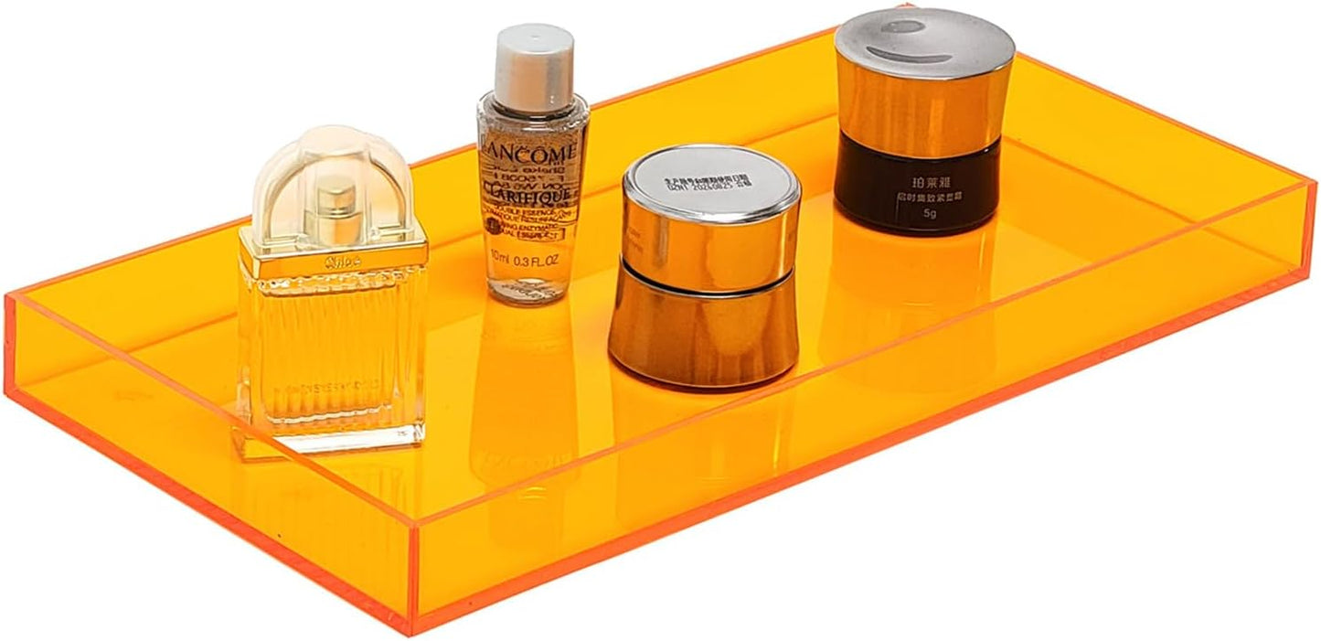 ROYALITA Acrylic Tray Bathroom Tray for Countertop, Guest Towel Holder Tray for Napkin Perfume Jewelry Makeup, Vanity Trays for Soap Dispenser, Aromatherapy, Cup & Candle, Orange