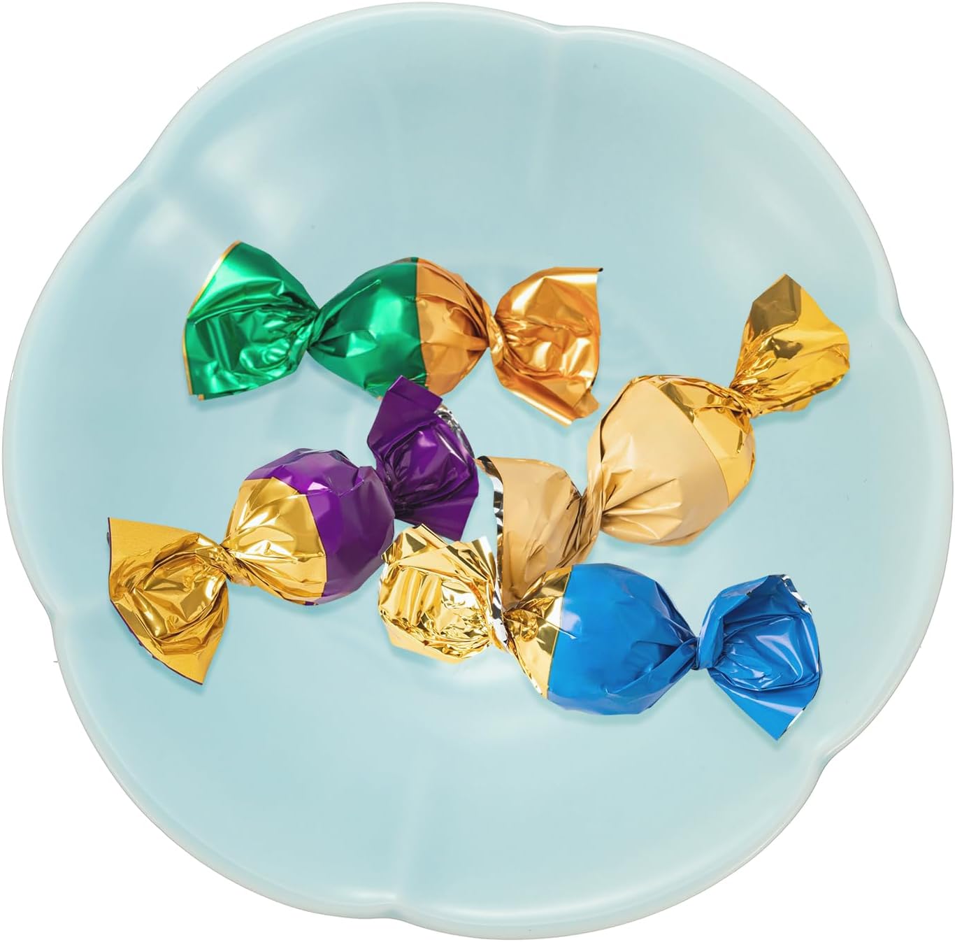 uxcell Porcelain Serving Dish, 4.25 Inch Small Ceramic Candy Plate with Water Pattern Petal Shape Decorative Bowl for Wedding Party Household Living Room Candy Snack Plate, Powder Cyan