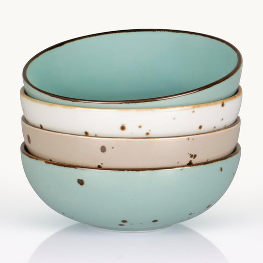 Esfour Round Porcelain Bowls - 20 Ounce - Set of 4 - Microwave, Oven, Dishwasher-Safe, Scratch Resistant, Porcelain Durable Small Dishes Bowls for Cereal, Salad, Pasta, Soup Dessert - Assorted Natural