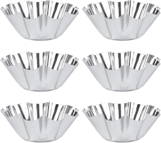 6Pcs Non-stick Stainless Steel Flower Tart Pans for Baking Mini Cupcakes Egg Tarts and Desserts Carbon Steel Molds for Kitchen Use