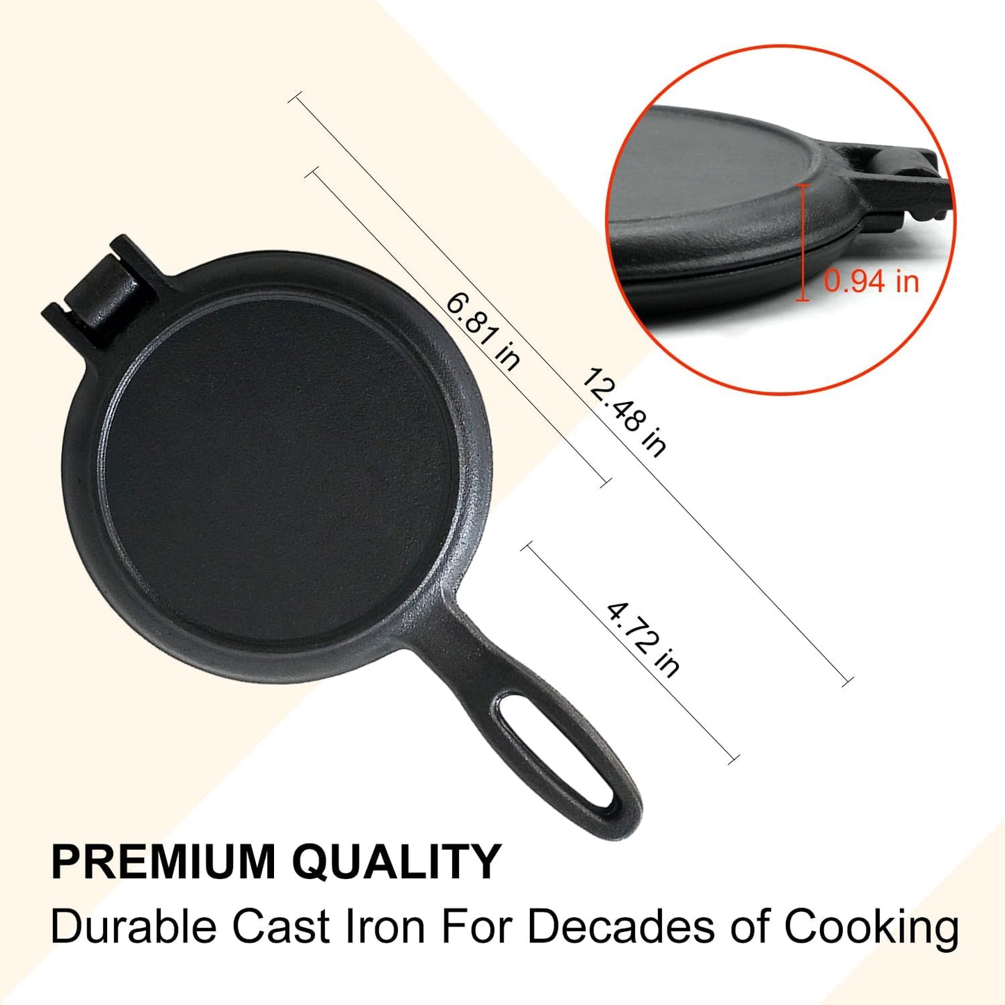 7 Inch Round Cast Iron Waffle Iron Easy Clean Two Piece Hinged Non Electric Waffle Maker For Commercial Breakfast Kitchens