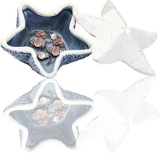 Starfish Ring Holder for Jewelry, Ceramic Trinket Tray Candy Dishes, Jewelry Tray Jewelry Plate, Bracelet Holder and Earring Organizer for Table Birthday Home Party Decor (C STYLE)