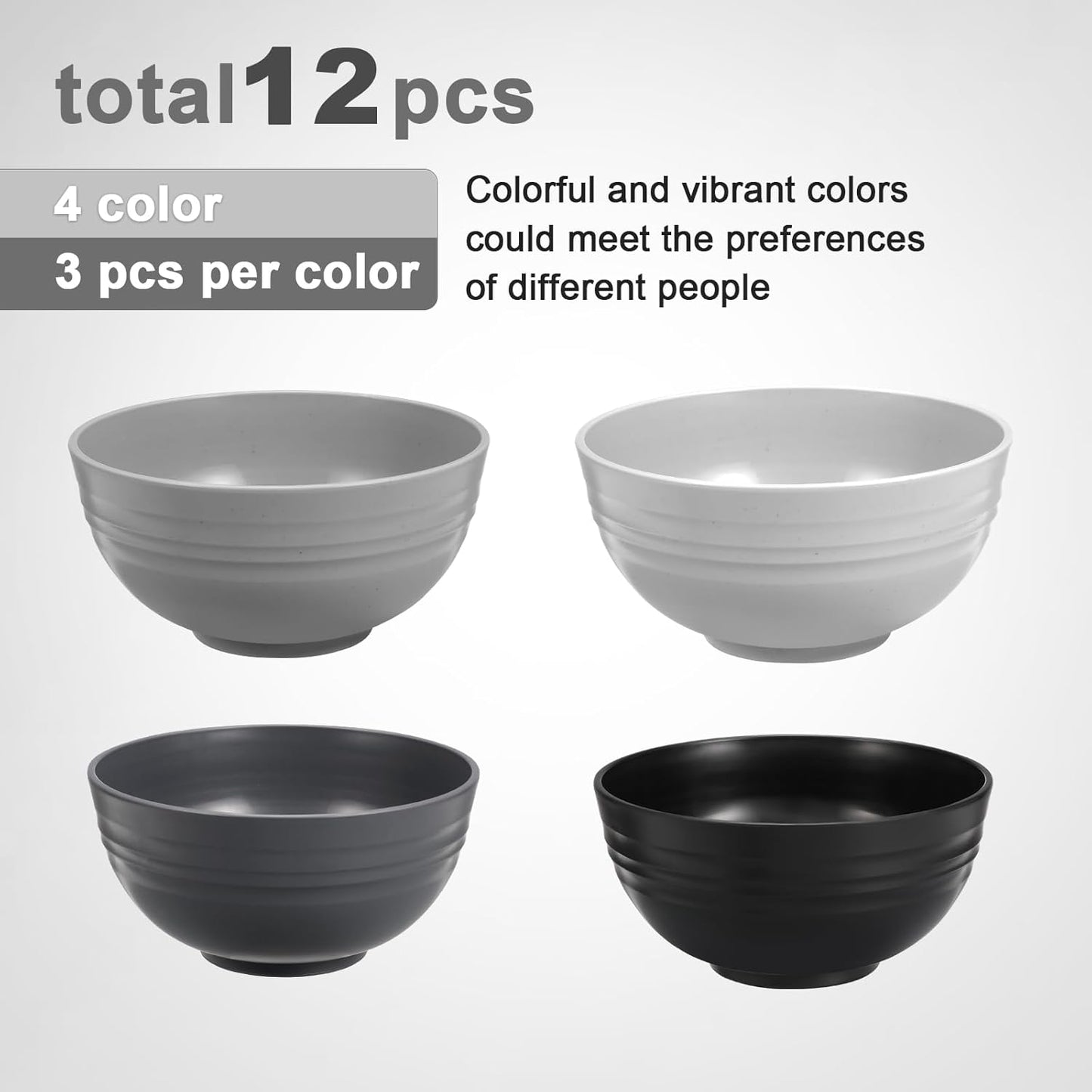 12 Pcs Unbreakable Cereal Bowls Set, 26 Oz Wheat Straw Bowls Set, Microwave & Dishwasher Safe Bowls for Kitchen, Reusable Plastic Bowls for Soup, Salad and Snack, BPA Free, Multicolor