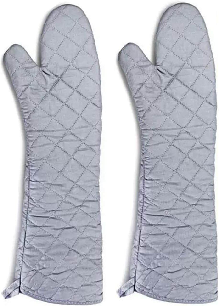 Extra Long Oven Mitts Heat Resistant Cotton Lining Oven Thick Gloves Kitchen Food Service Mittens for Pot Holders Cooking Baking BBQ (24 Inch Silver -1pair)