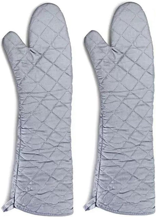 Extra Long Oven Mitts Heat Resistant Cotton Lining Oven Thick Gloves Kitchen Food Service Mittens for Pot Holders Cooking Baking BBQ (24 Inch Silver -1pair)