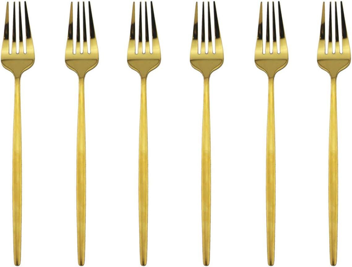 Gugrida Mirror Polished Gold Royal Forks Dinner Forks Large Forks, Light weight design Stainless Steel Flatware Cutlery Set for 6, 8.66-Inch
