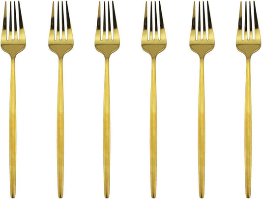 Gugrida Mirror Polished Gold Royal Forks Dinner Forks Large Forks, Light weight design Stainless Steel Flatware Cutlery Set for 6, 8.66-Inch