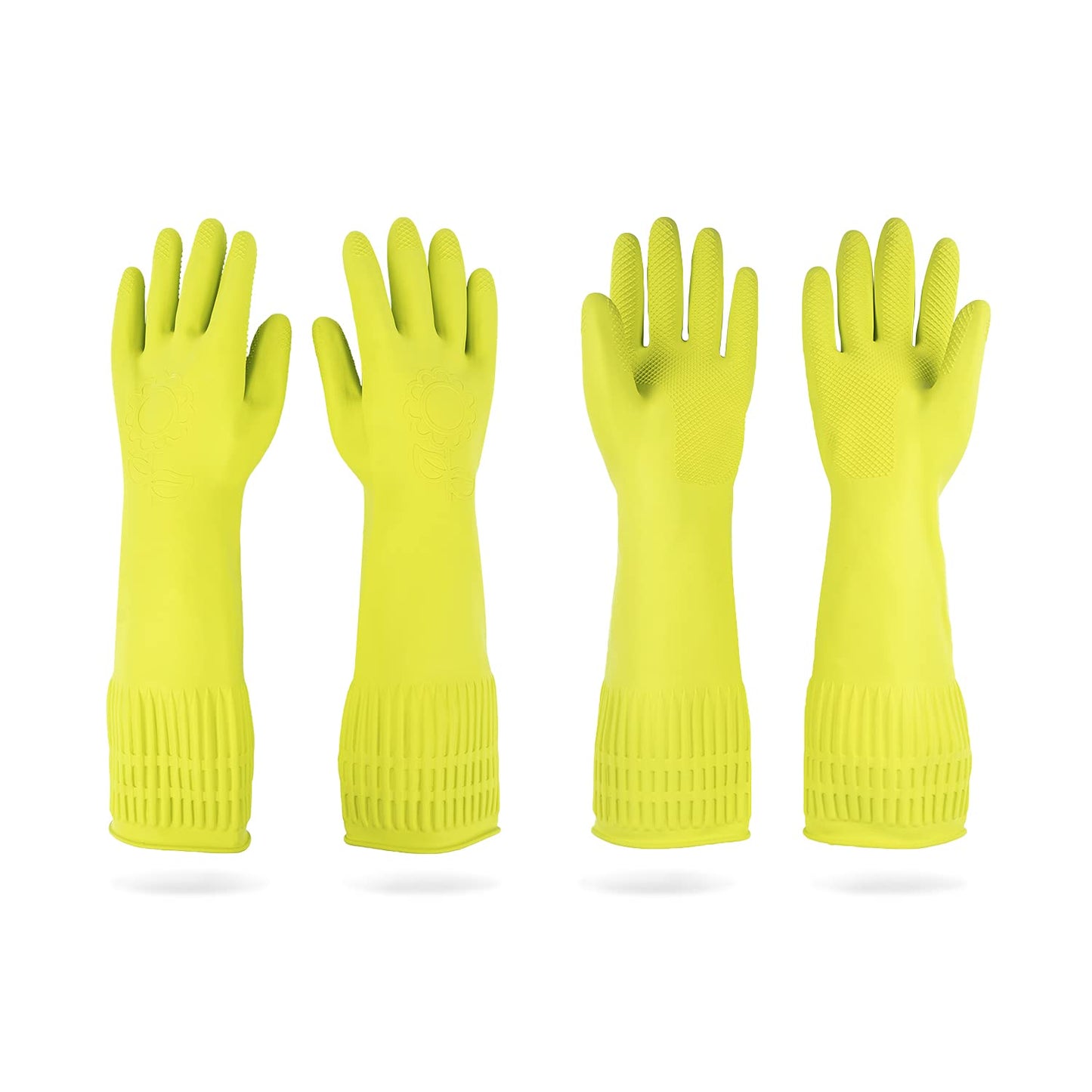 Mamison 2 Pairs Reusable Waterproof Household Dishwashing Cleaning Rubber Gloves, Non-Slip Kitchen Glove (Green, Large (Pack of 2))