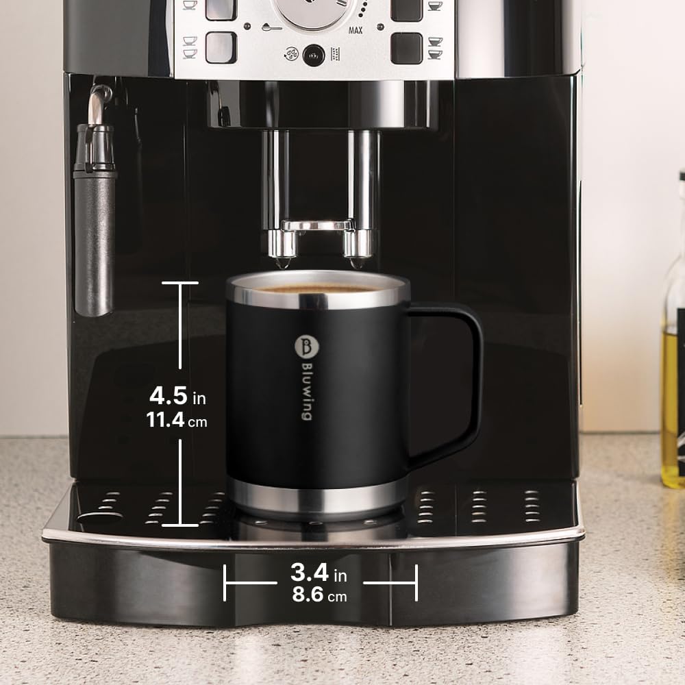 Insulated Coffee Mug with Handle-12 oz Travel Coffee Mug with Lid Double Wall Stainless Steel Travel Tumbler Cup for Camping, Office, Home (Black)