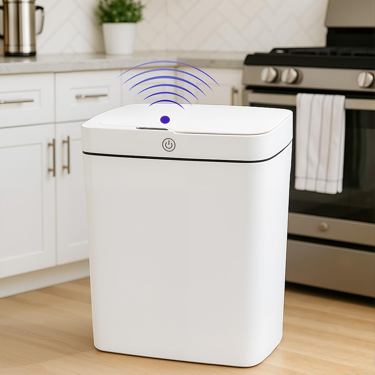 4 Gallon White Intelligent Sensor Garbage bin, Supports Multiple Opening Methods, Waterproof Design, Odor Proof Design, Fast Response, Suitable for Kitchen, Living Room, Bedroom, Office, etc