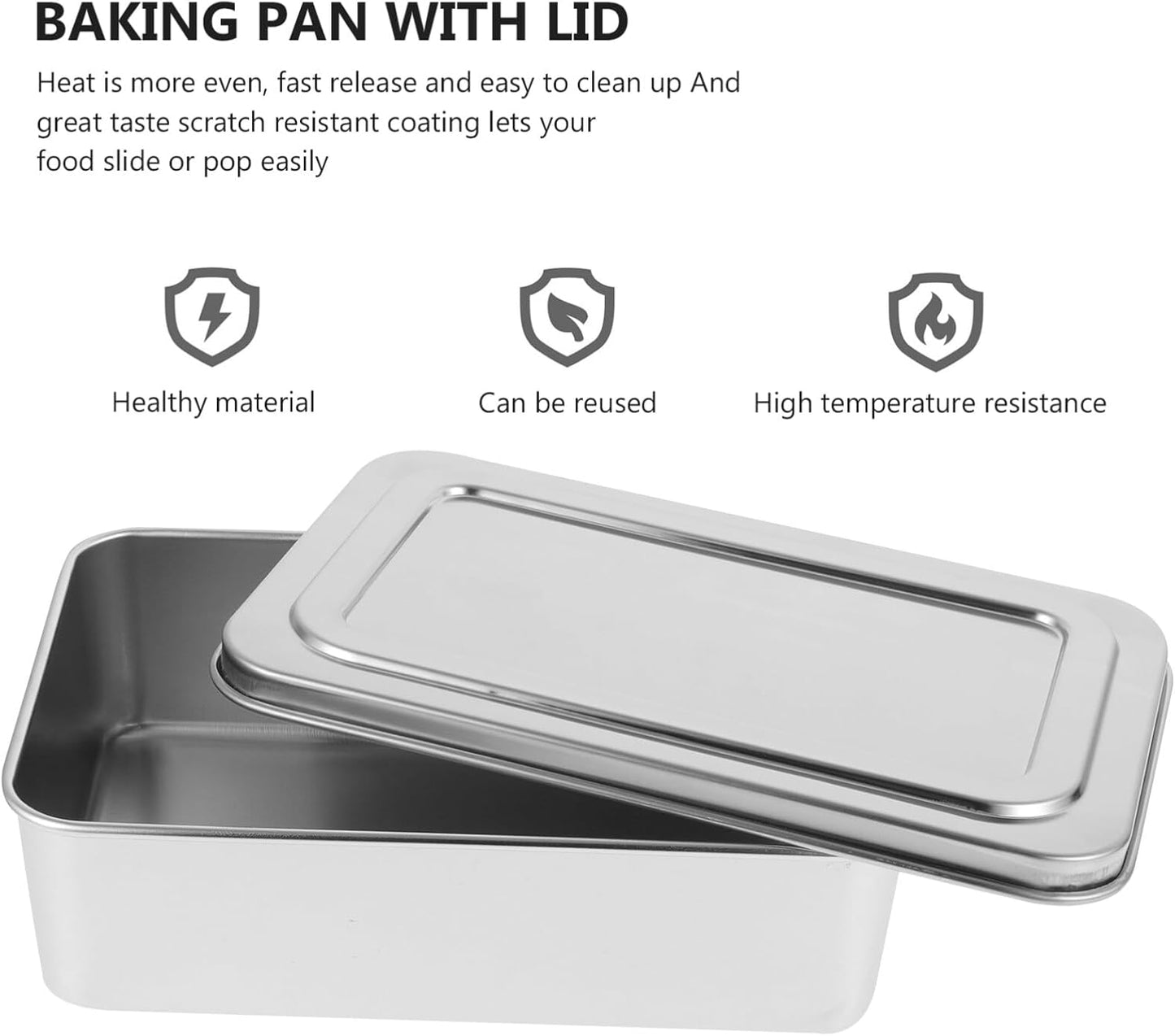 Kichvoe Loaf Pan For Baking Bread - Stainless Steel Loaf Pan With Lid -Non-Stick Toast Mold Rectangle Cake Molds Metal Bakeware For Homemade Meatloaf, Cakes, Brownies, 9.05 X 5.90 X 2.55 Inch