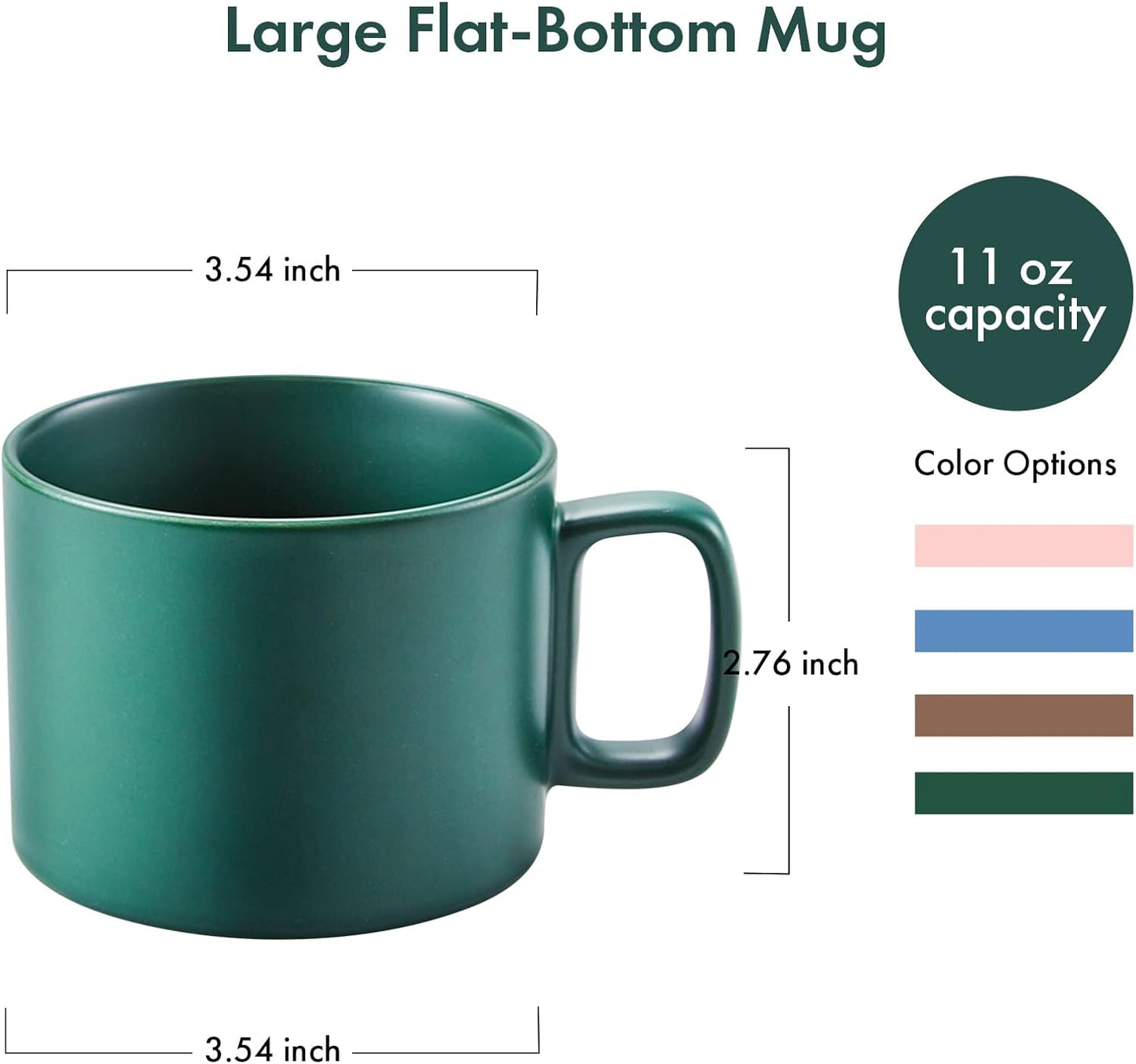 VOBAGA Coffee Mug 11 oz Tea Cup with Flat-Bottom Warming Coffee Milk for Office and Home (Green)