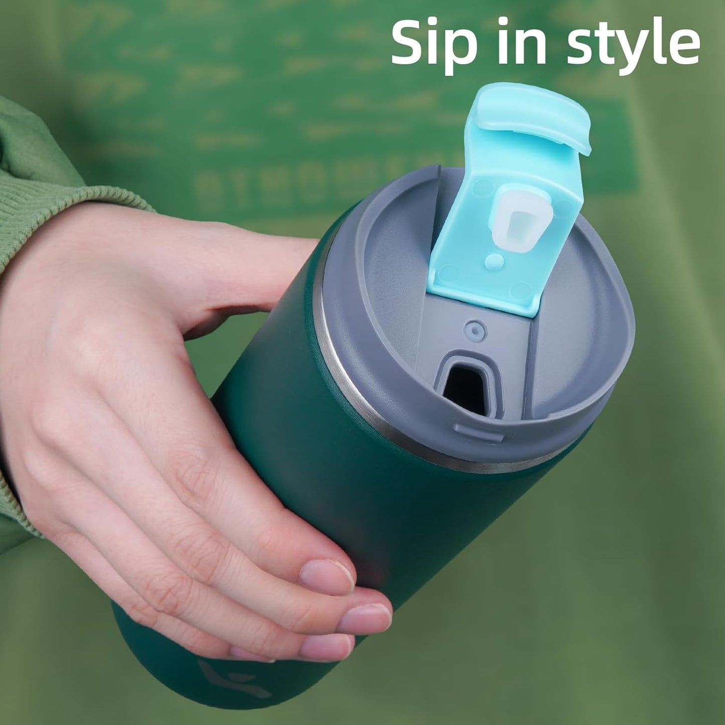 Tumbler with Lid, 16 oz Travel Coffee Mug Double Wall Vacuum Stainless Steel Thermal Metal Cup Insulated Water Bottle,Dark Green