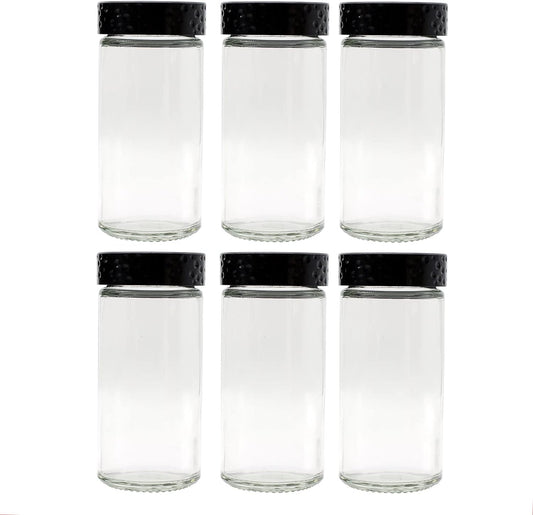 6pcs Black Spice Jars, 3 oz Glass Seasoning Bottles, Spices Container, Empty Spice Jars,Round Spice Bottles with Airtight Plastic Caps with Shaker Lids