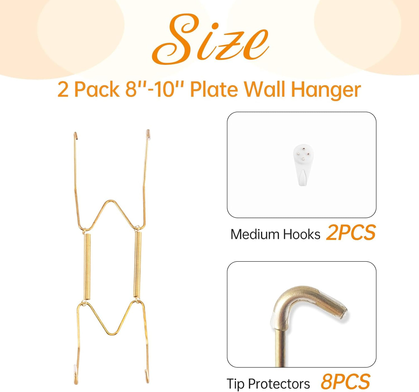 2 Pack Plate Hangers for The Wall, Suitable for 8-10 inch Art Plate, Stainless Steel Invisible Heavy Duty Wire Plate Holder with Wall Hooks, Plate Hangers for Displaying Plates, Platter, Dish, Gold