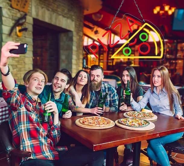 Pizza Neon Sign for Wall Decor, Pizza Shaped Neon Sign for Pizzeria,Food LED LED Light for Restaurant,Kitchen,Store,Party,Restaurant Food Decor,USB Powered,Size 14.6 * 8.3 Inch(JTLD006-21)