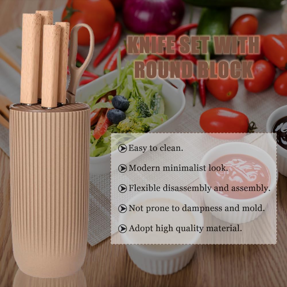 Knife Set, Wiztoynia 6-Piece Coffee Kitchen Knife Set for Home, Anti-Rust Non-stick Stainless Steel Sharp Chef Knife Set with Universal Knife Block for Kitchen, Ergonomical Design (Coffee)