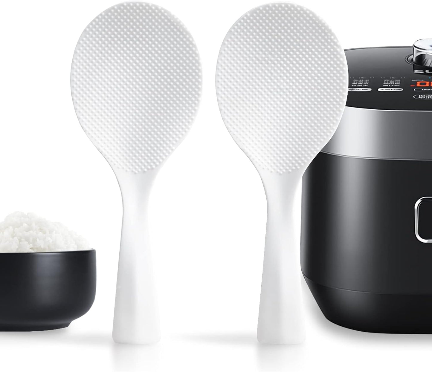 FireKylin 2 Pcs Plastic Rice Paddle,Non Stick Standing Rice Spoon Scooper Spatula,Heat Resistant Rice Cooker Spoon (White)