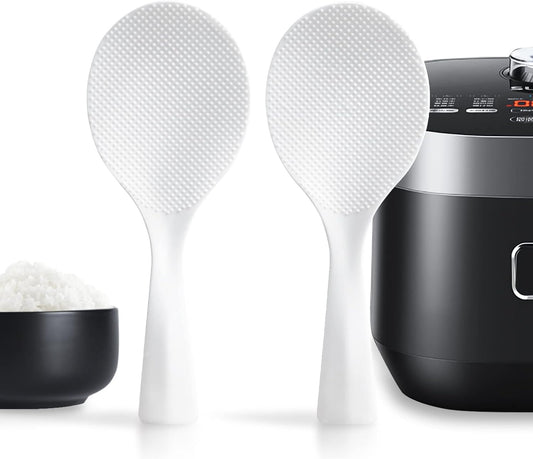 FireKylin 2 Pcs Plastic Rice Paddle,Non Stick Standing Rice Spoon Scooper Spatula,Heat Resistant Rice Cooker Spoon (White)